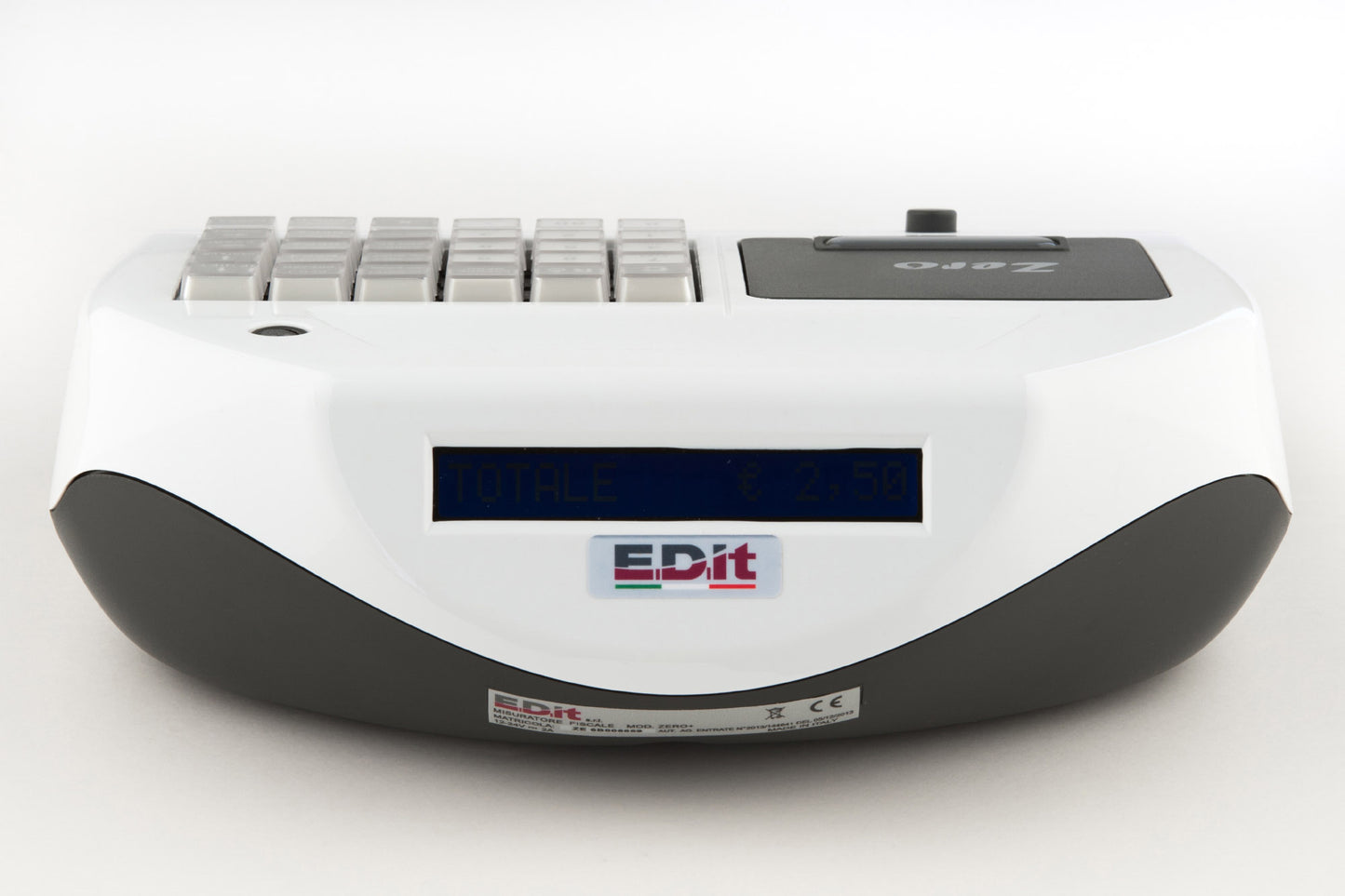 Retro del registratore Zero Plus bianco con display