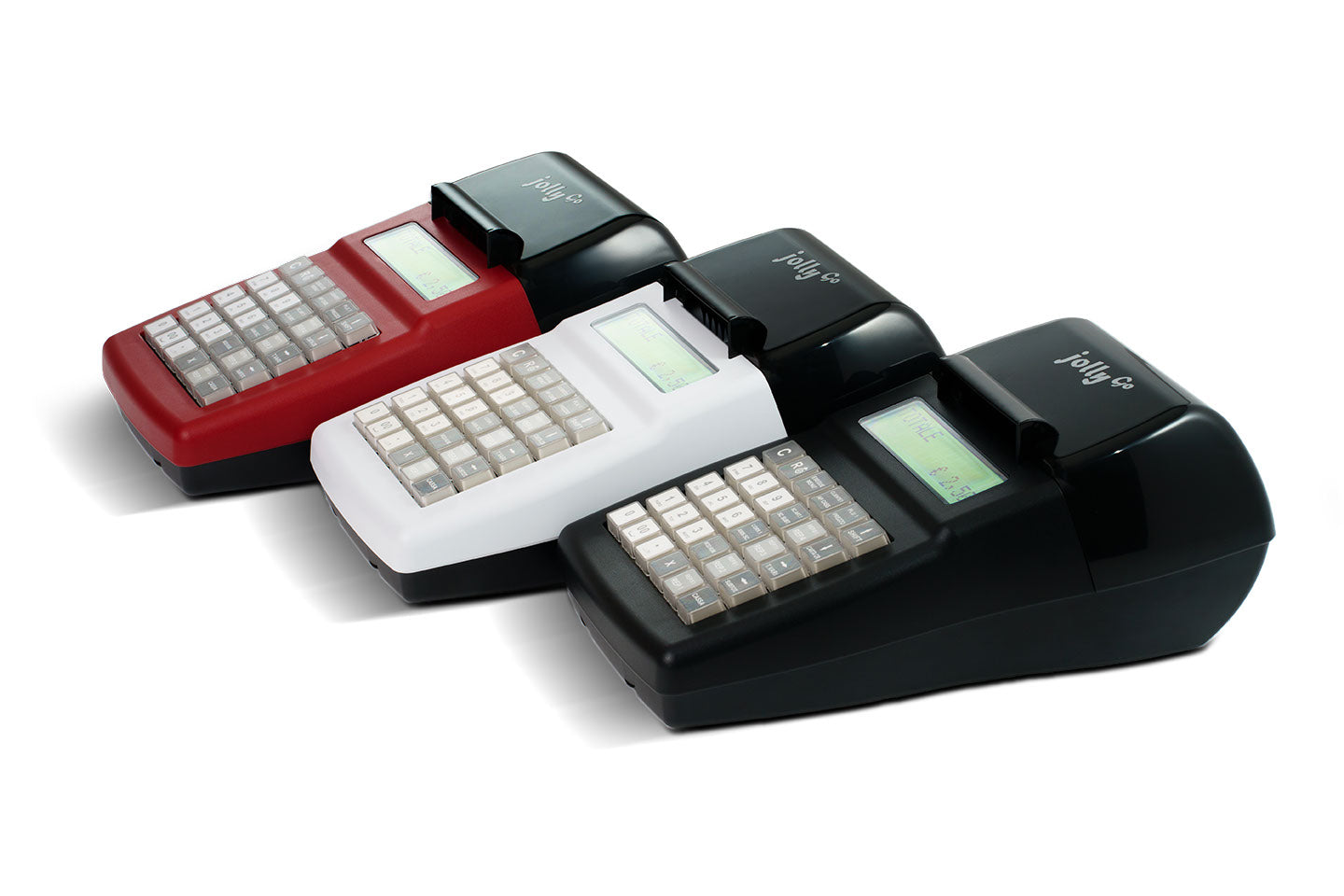 Registratori Edit Jolly Go in tre colori – vista laterale con tastiera completa e display attivo