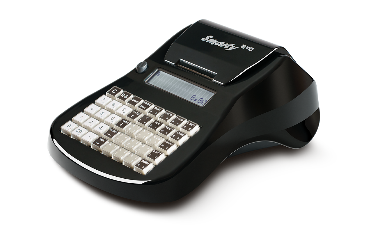 Smarty Evo nero – vista laterale obliqua con tastiera completa e design ergonomico