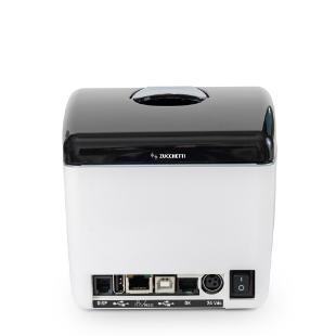 Retro della stampante PR3 Ital-Retail con porte USB, Ethernet, RS232 e alimentazione