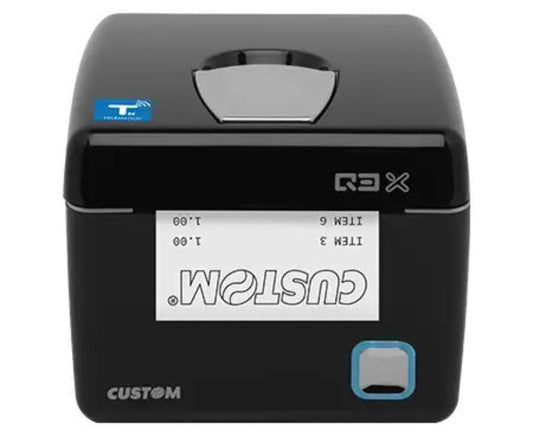 Stampante fiscale Q3X-N RT in funzione con scontrino e logo Custom visibile