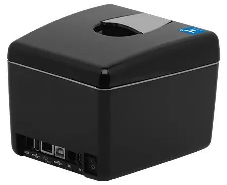 Stampante telematica Q3X-N RT – vista con stampa attiva e pulsante frontale