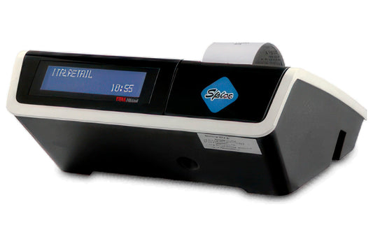Vista posteriore del registratore Spice di Ital-Retail con display cliente e logo evidenziato