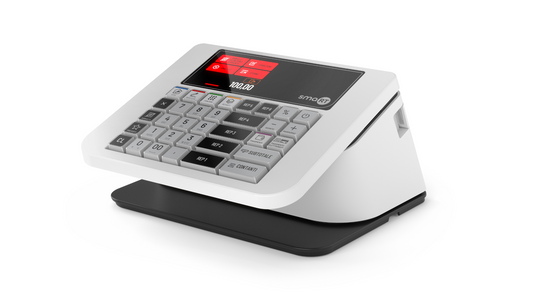 Registratore di cassa Labware smaRT – vista laterale con tastiera e display touch attivo