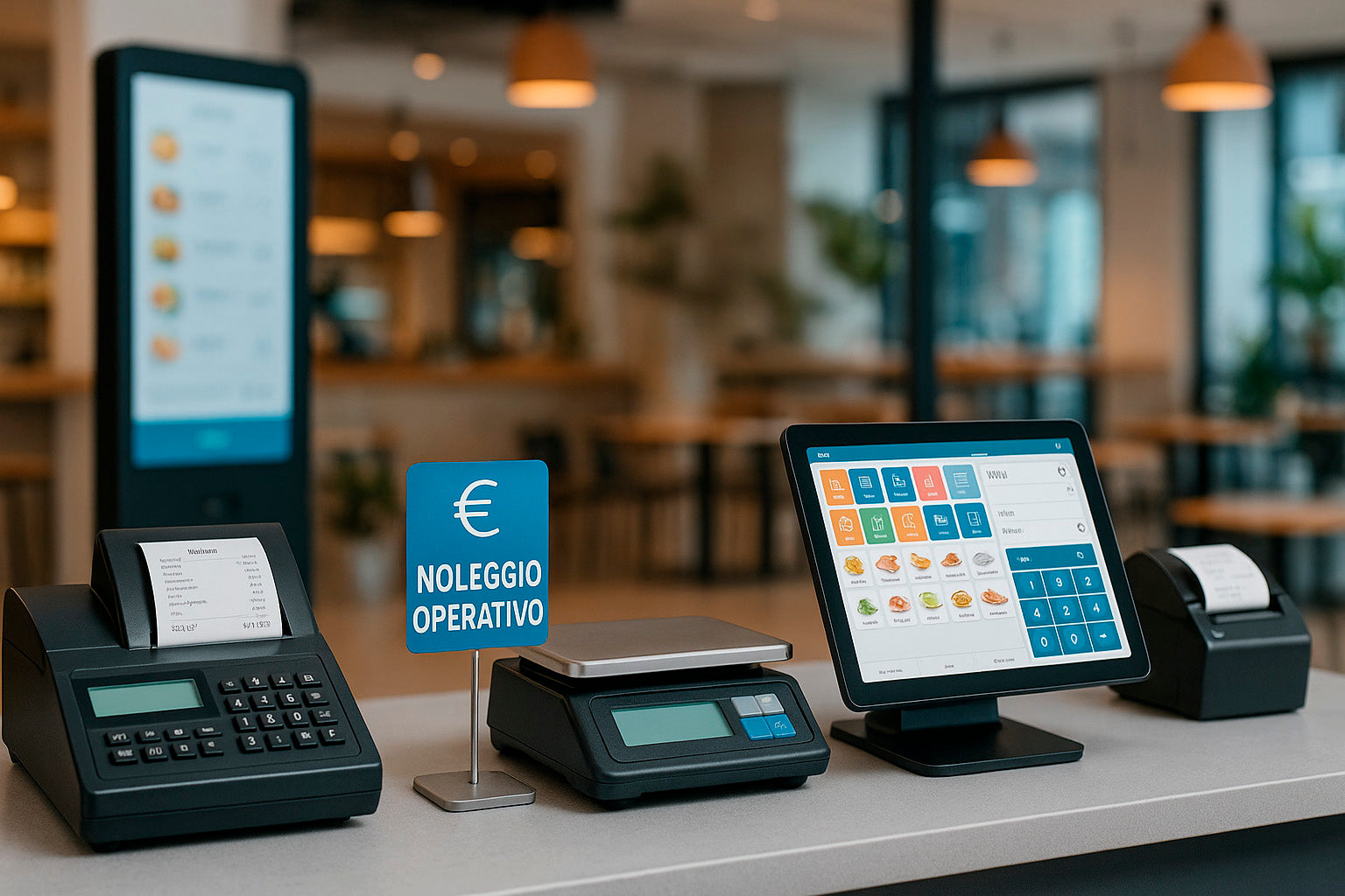 Soluzioni di cassa, POS touchscreen e bilance per punti vendita disponibili con formula di noleggio operativo