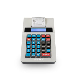 Registratore telematico Start RT Ital-Retail – vista frontale con scontrino emesso e tastiera completa